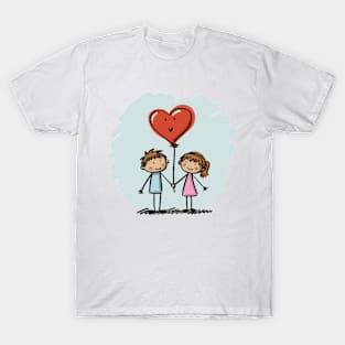 Lovers Stick Figure Couple Valentine's Day T-Shirt